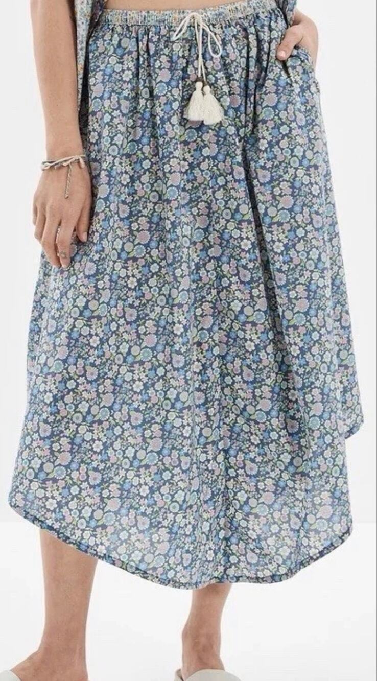 American Eagle Multicolor Floral Boho A-Line Midi Skirt Elastic Drawstring XL